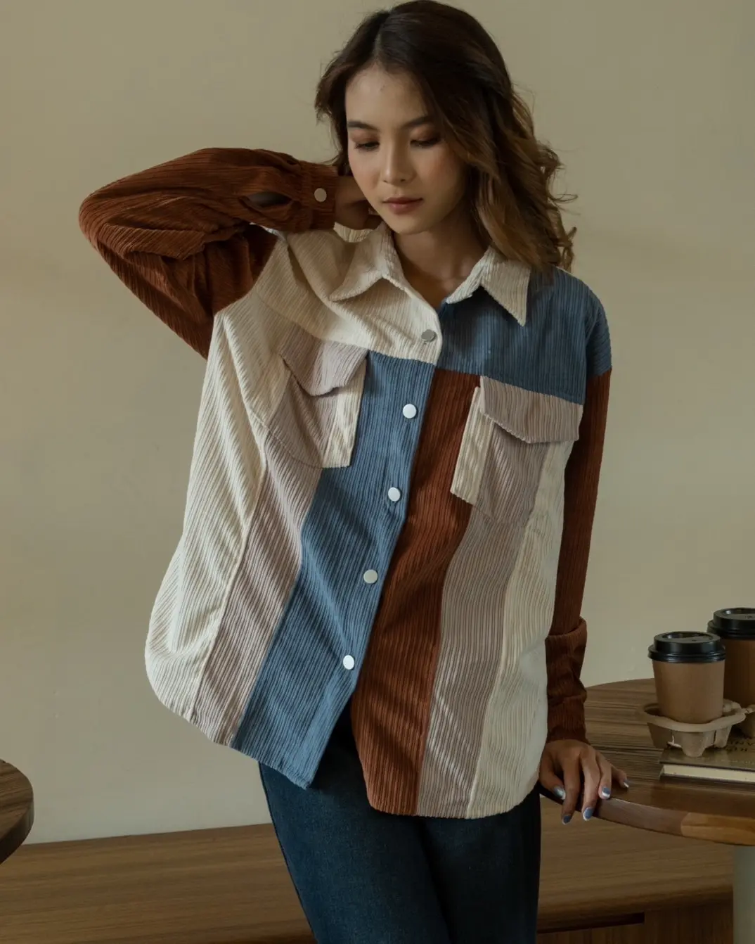 Genara Corduroy Jacket Kode L-117 Ivory-Brown