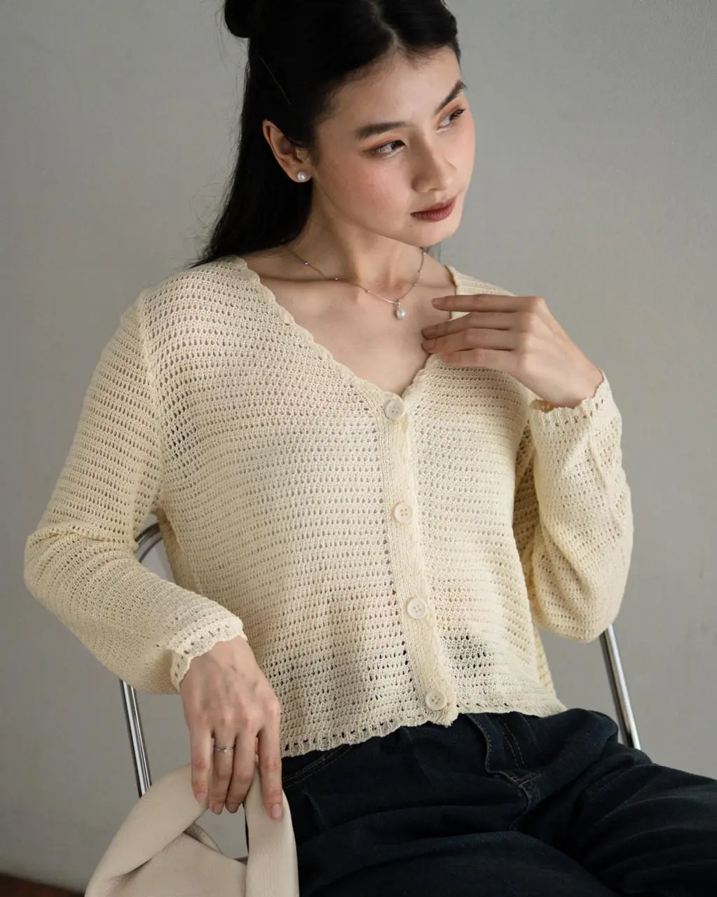 Jamiele Cardigan Kode 8826 Cream - Image 3