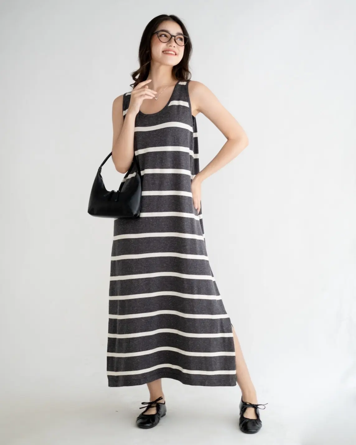Fariza Stripe Longdress Kode 127 Dark Grey