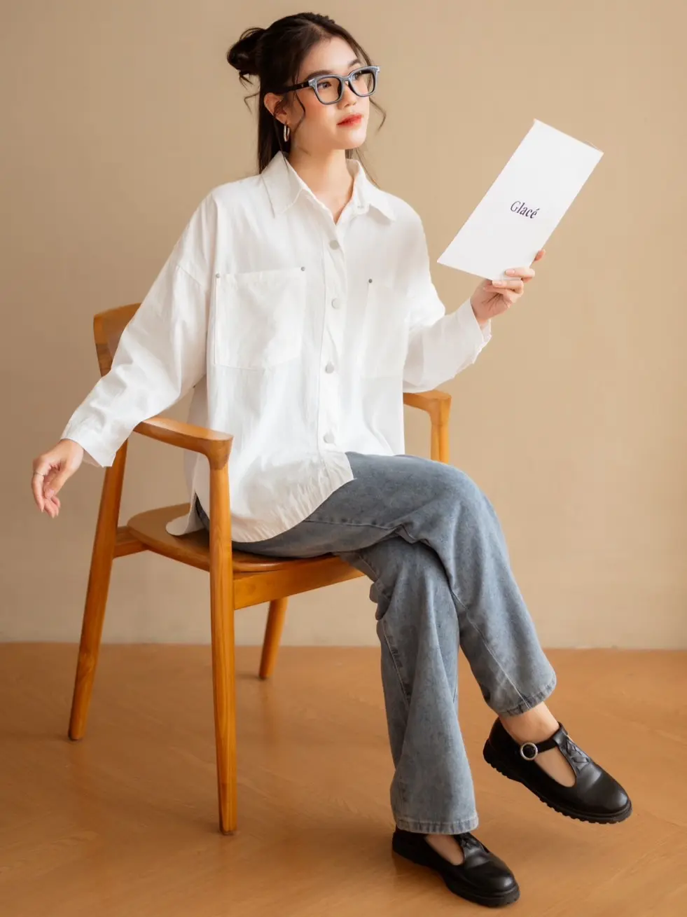 Hariza Shirt Kode L123-2 Broken White - Image 3