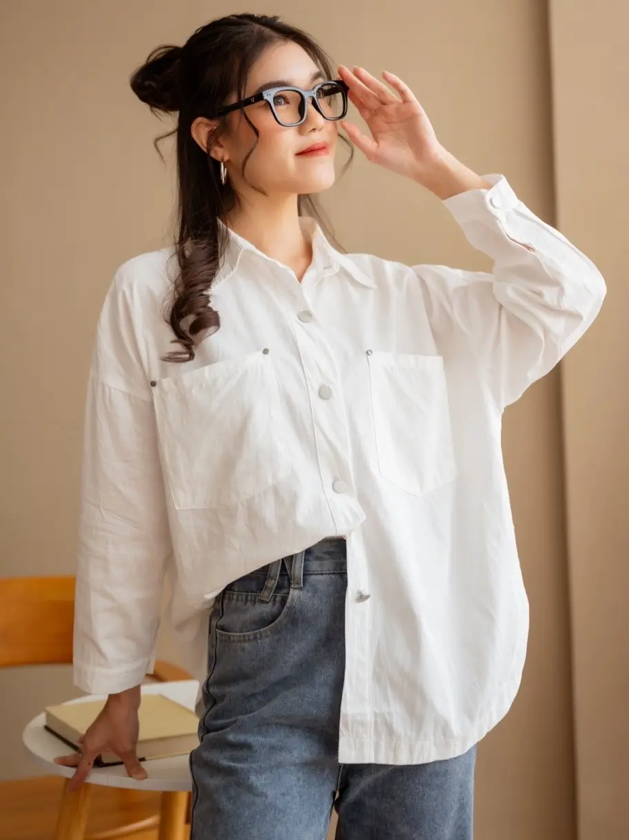 Hariza Shirt Kode L123-2 Broken White