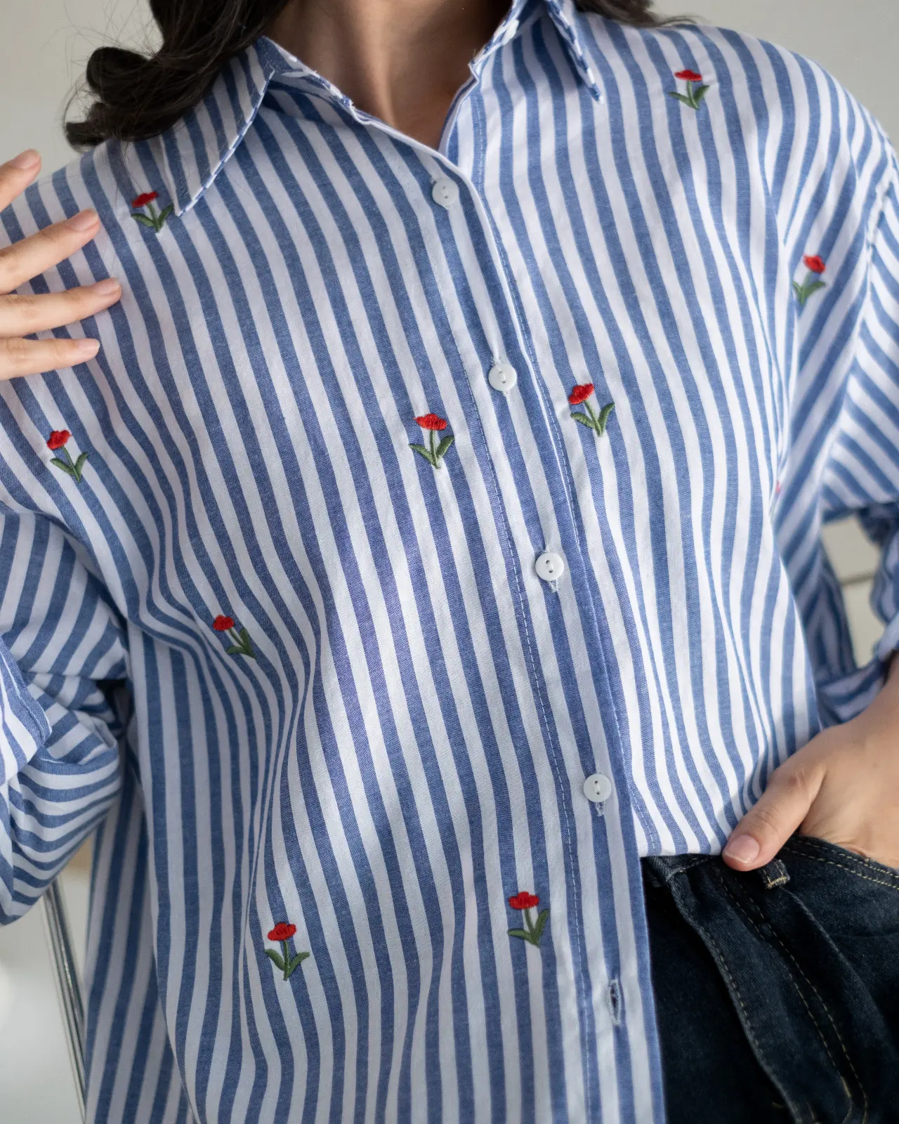 Ratika Stripe Shirt Kode 27996 Blue Denim - Image 2