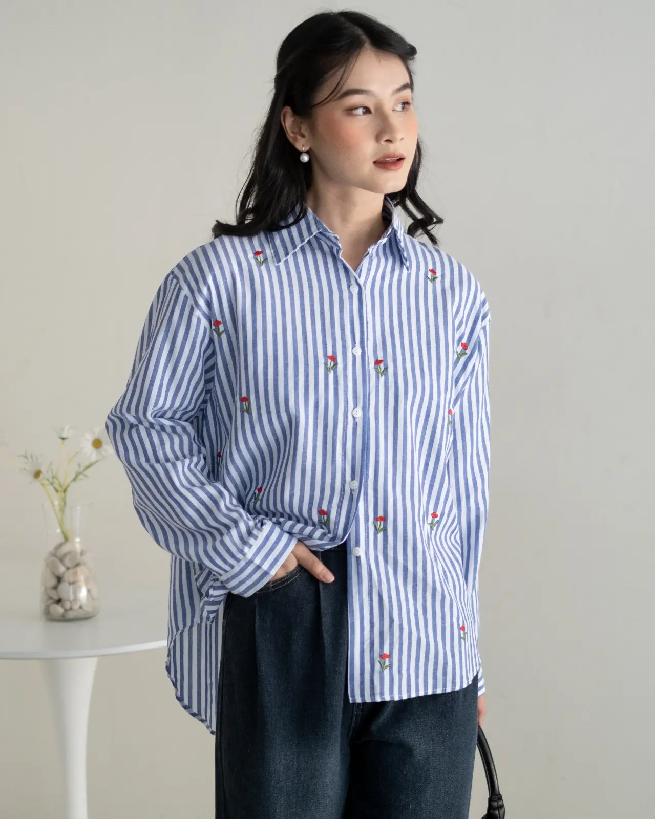 Ratika Stripe Shirt Kode 27996 Blue Denim