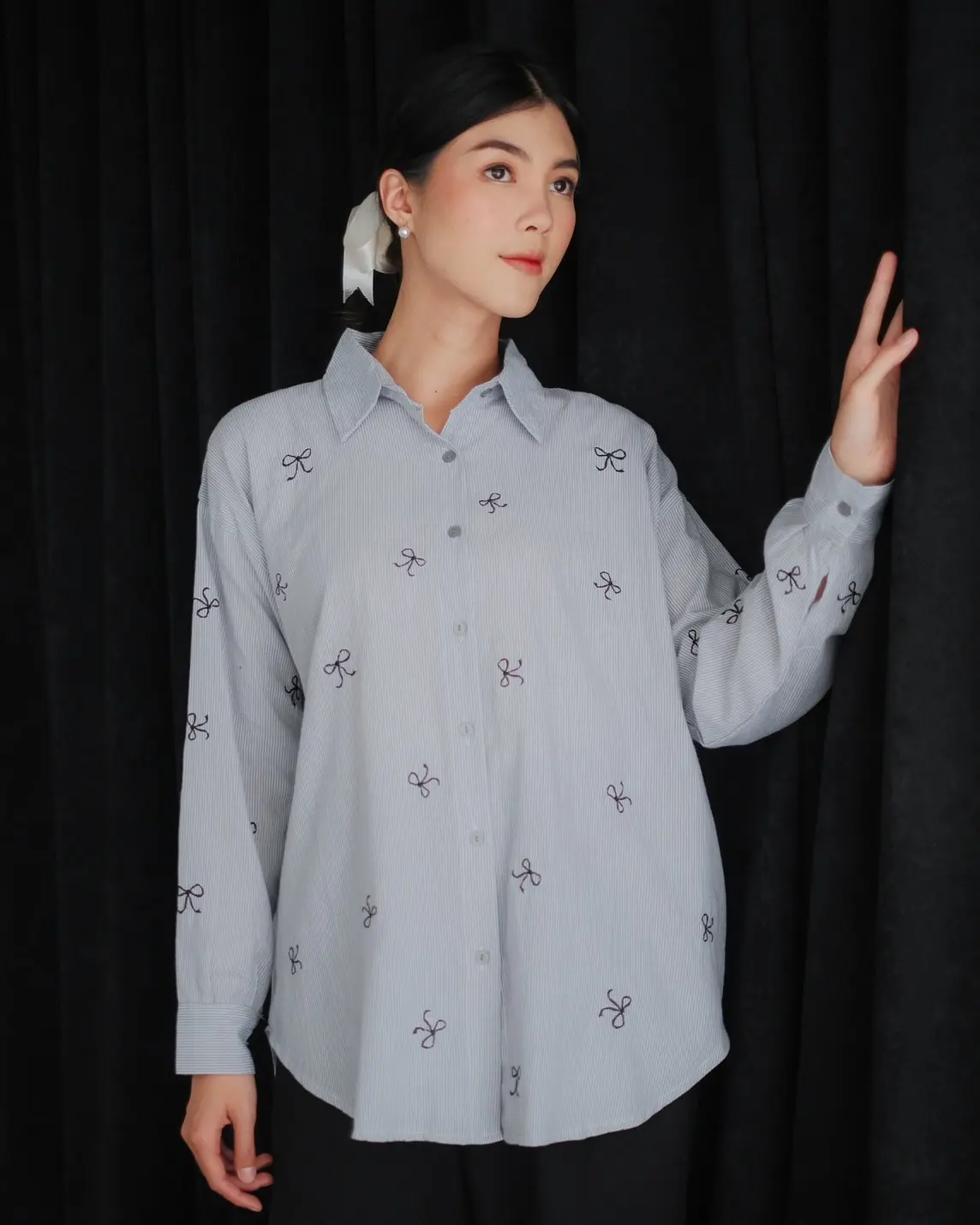 Clara Stripe Shirt Kode 6678 Grey - Image 2