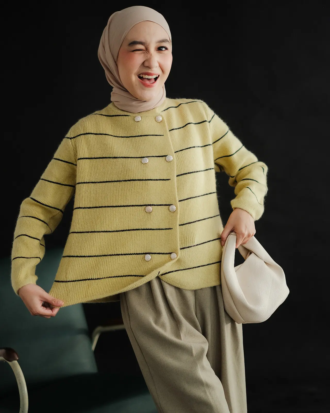 Ifadha Stripe Cardi Kode 77 Lime - Image 2