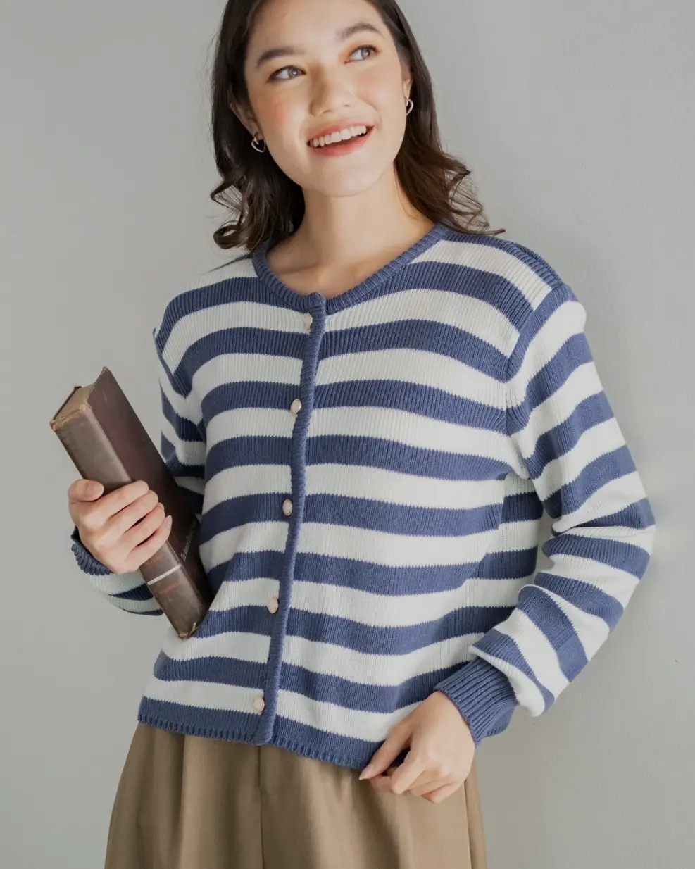 Mayuka Stripe Cardigan Blue Denim - Image 2
