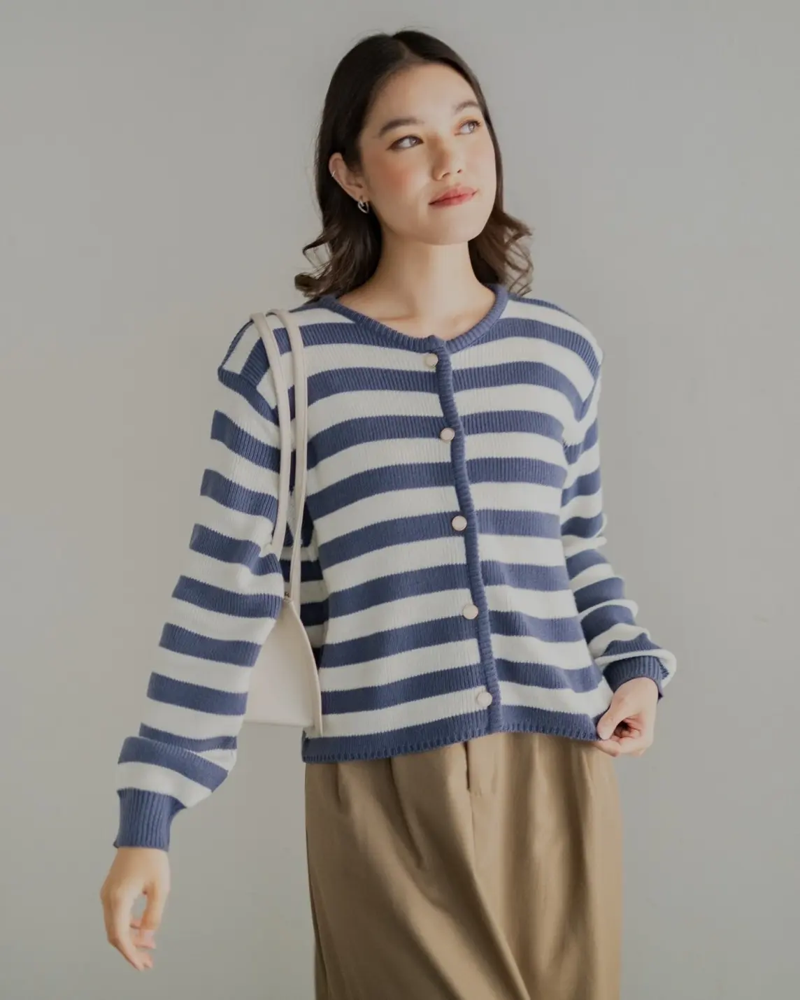Mayuka Stripe Cardigan Blue Denim