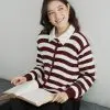 Mayuka Stripe Cardigan Maroon - Image 2