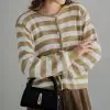 Mayuka Stripe Cardigan Khaki - Image 2