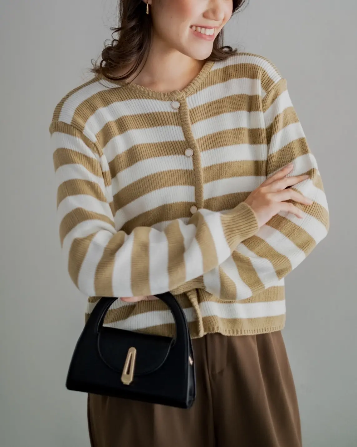 Mayuka Stripe Cardigan Khaki - Image 2
