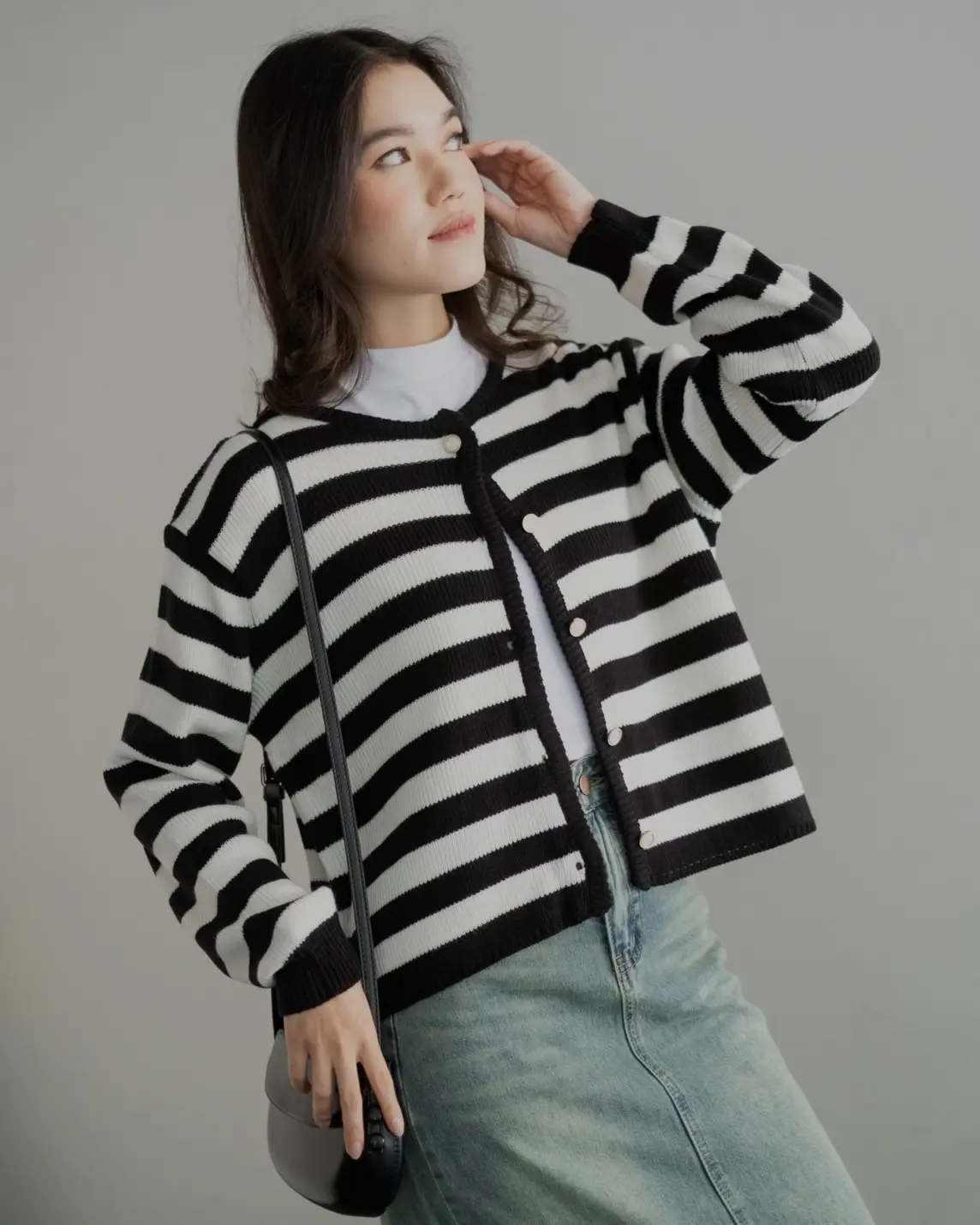 Mayuka Stripe Cardigan Black