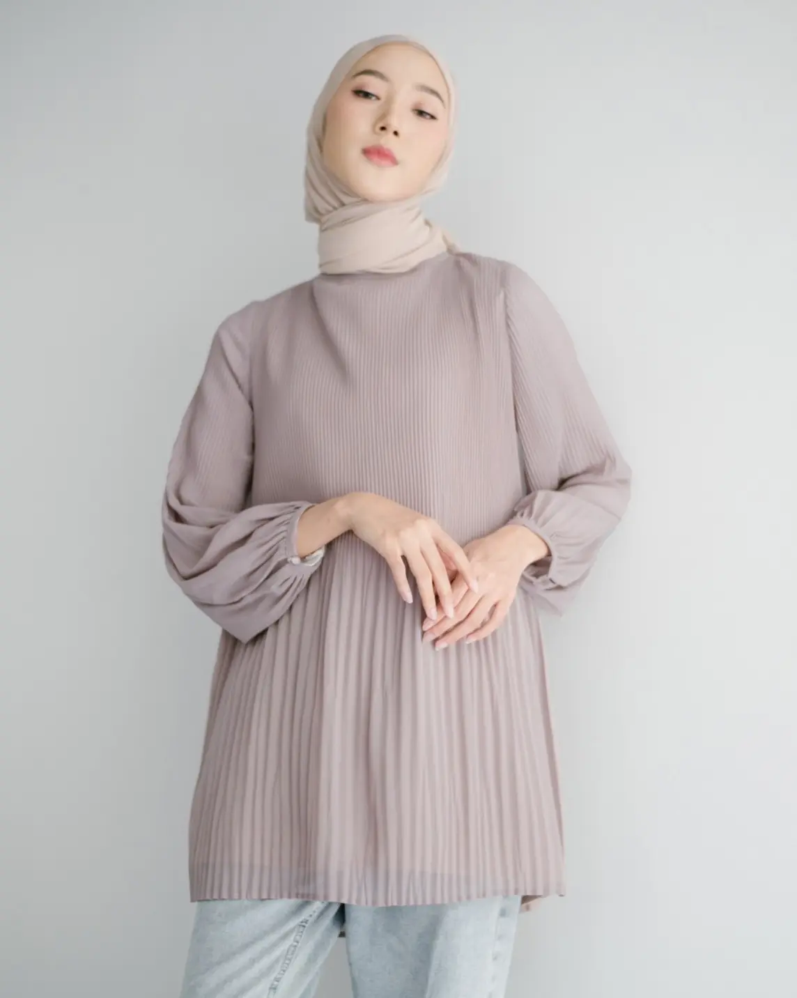 Ersya Plisket Longsleeve Kode 50005 Beige