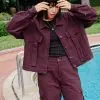 Pierre Denim Jacket Maroon - Image 2