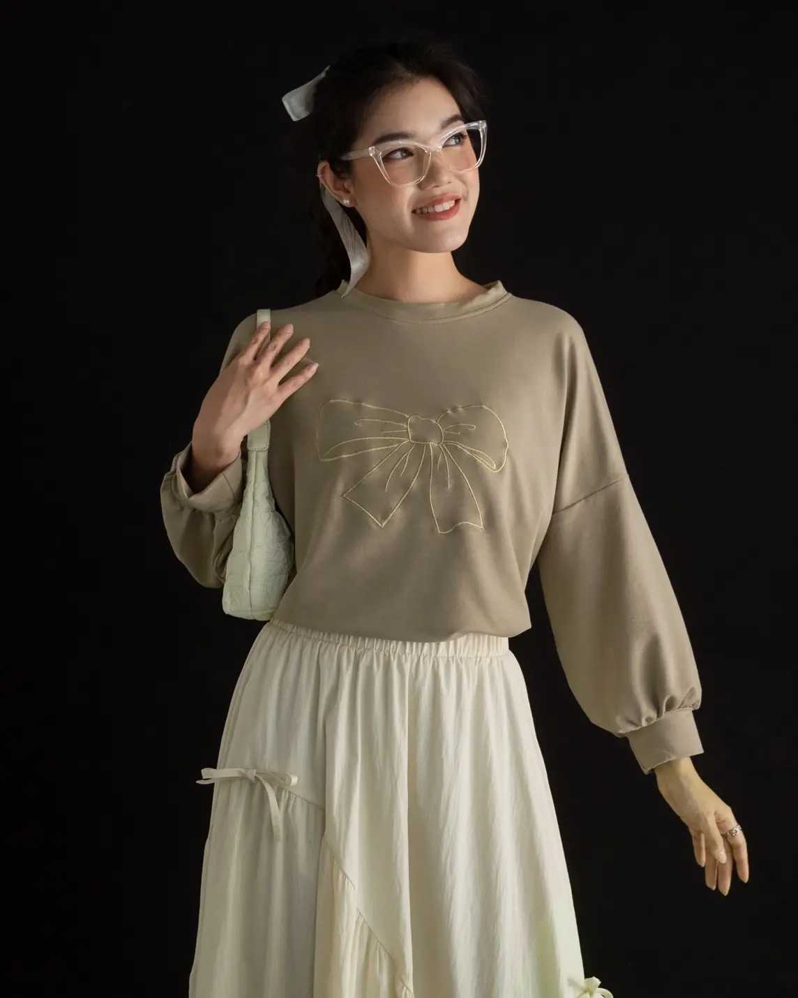 Ribbon Sweater Grey - Image 3