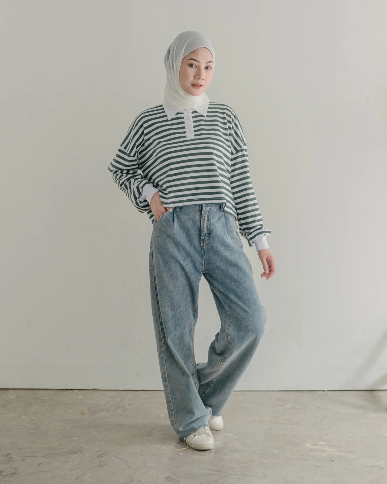 Lilou Stripe Longsleeve Broken White-Green