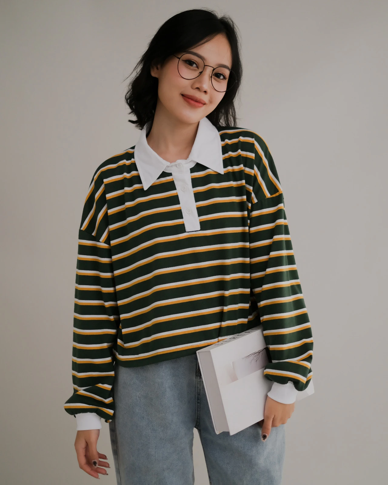 Lilou Stripe Longsleeve Green-Mustard-Broken White