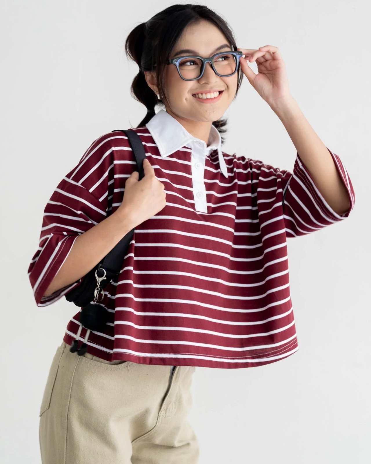 Anyta Stripe Top Maroon-Bw Small