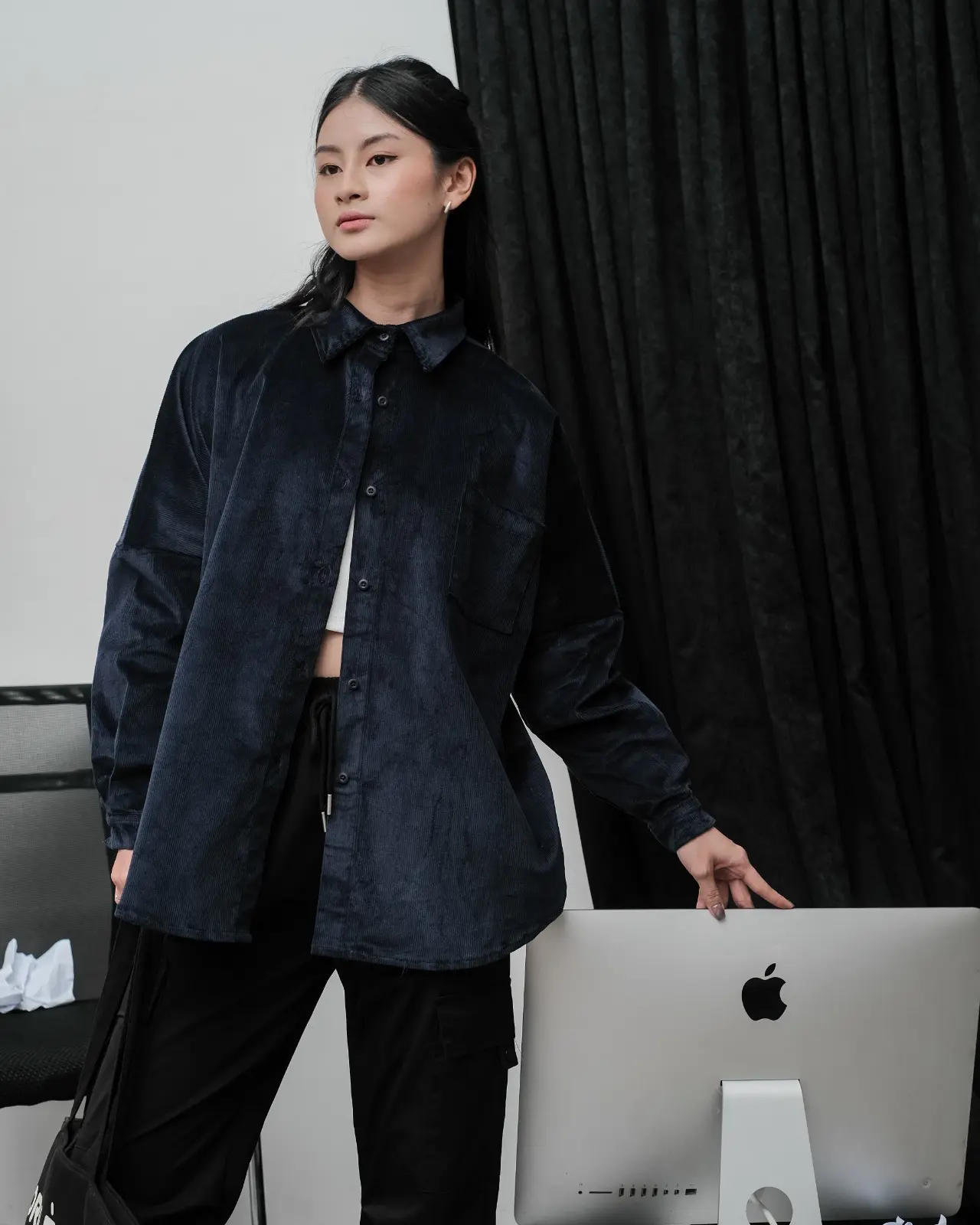Raquel Corduroy Shirt Navy - Image 3