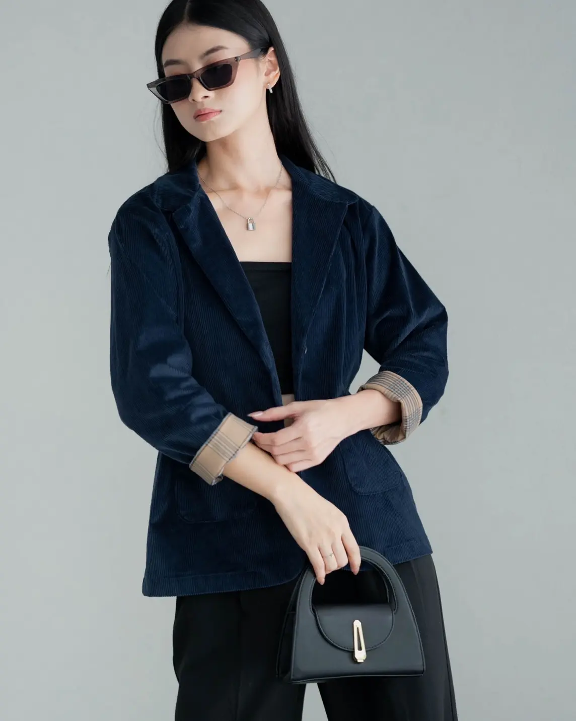 Mazaya Corduroy Blazer Navy - Image 2