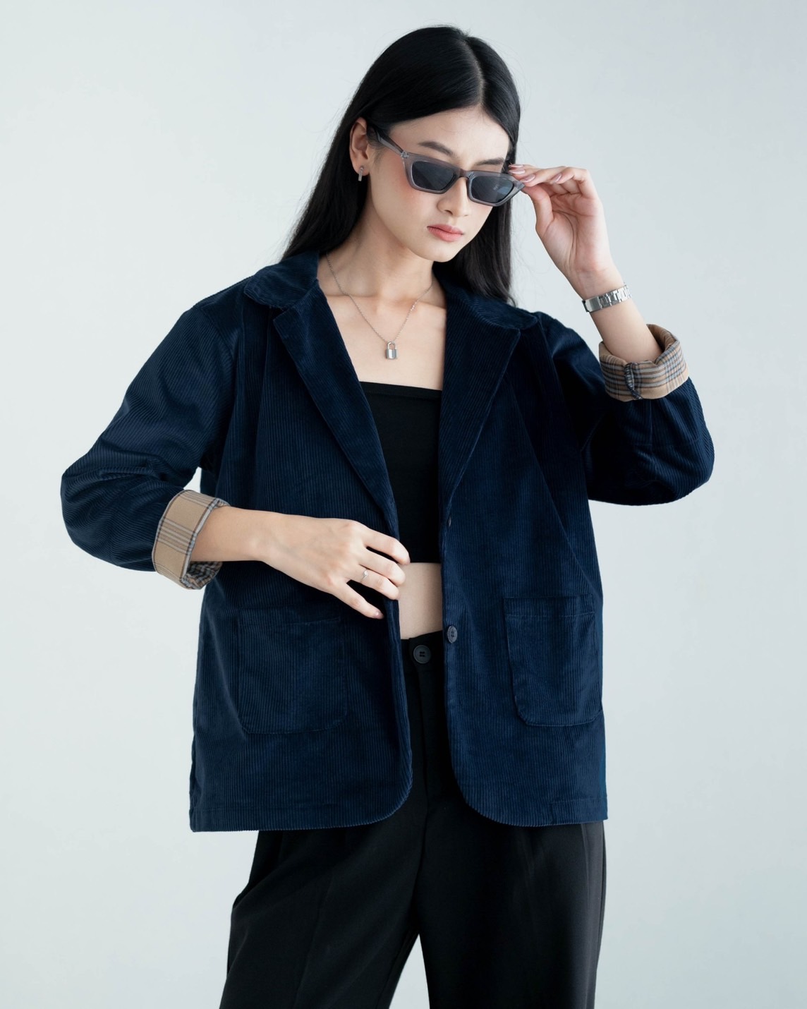 Mazaya Corduroy Blazer Navy - Image 3
