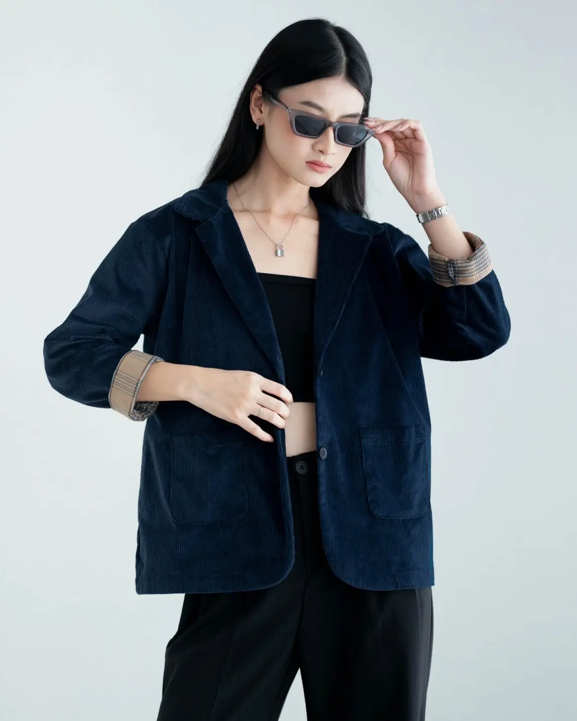 Mazaya Corduroy Blazer Navy - Image 3