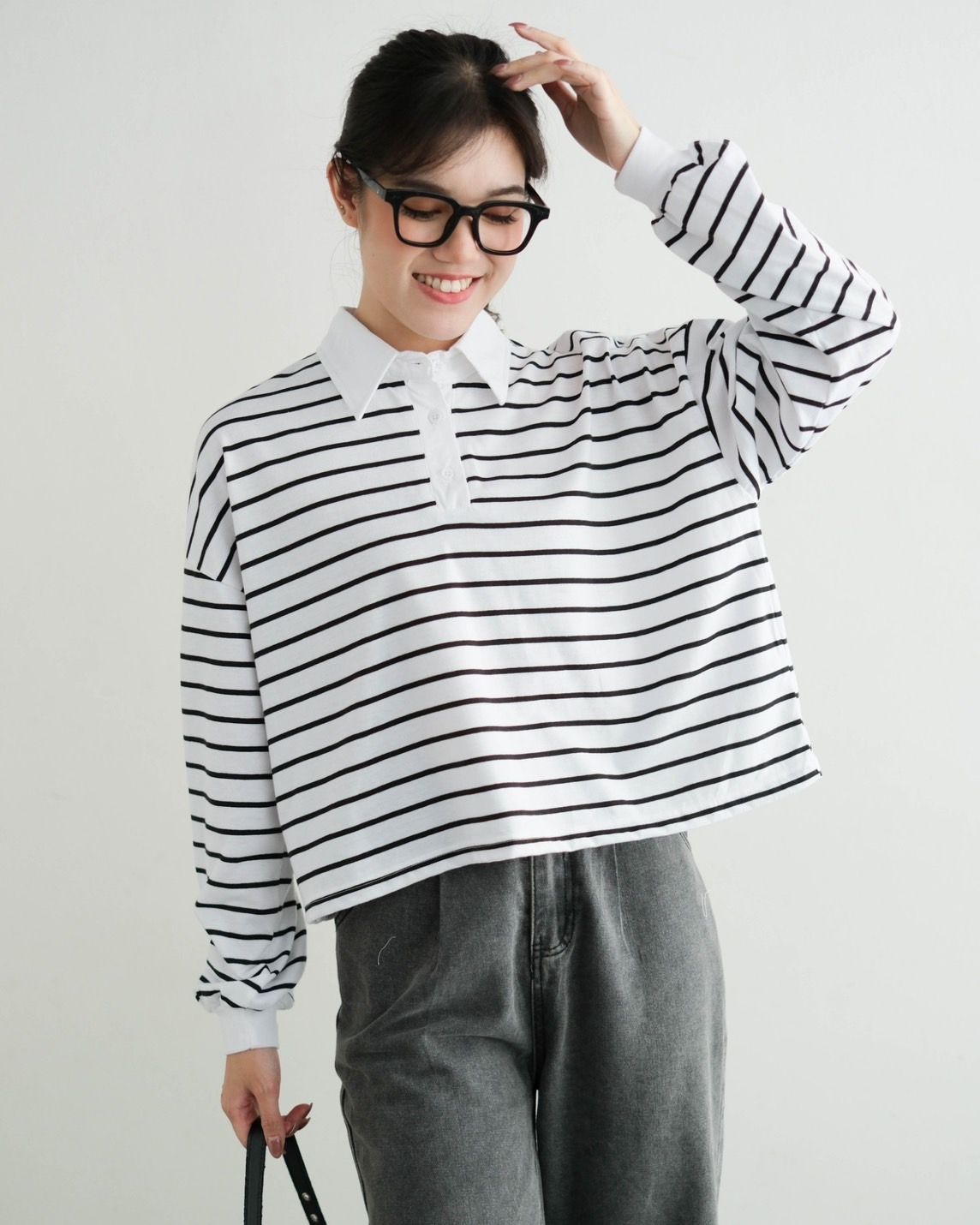 Lilou Stripe Longsleeve Broken White-Black Small