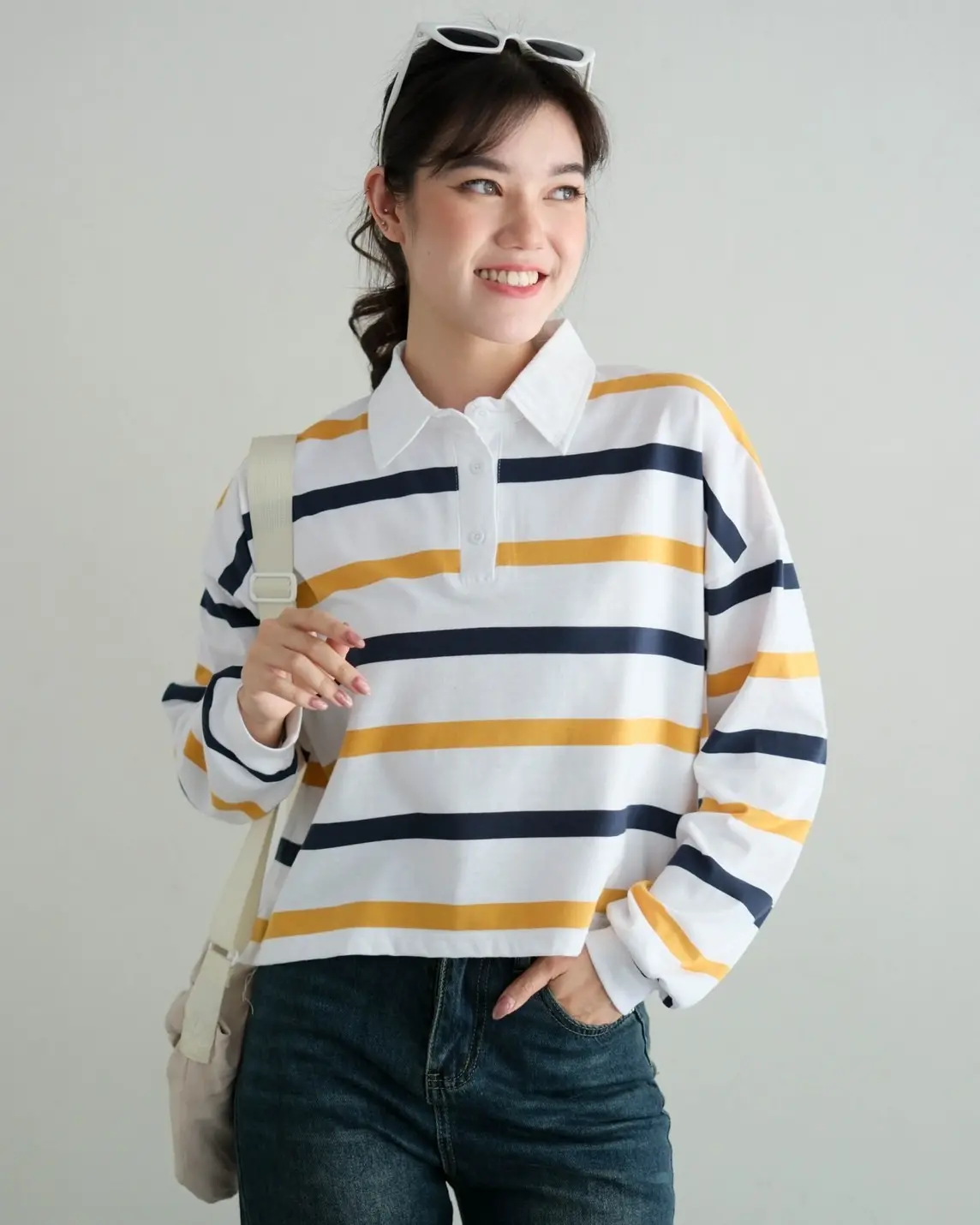 Lilou Stripe Longsleeve Broken White-Navy-Mustard