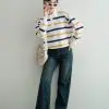 Lilou Stripe Longsleeve Broken White-Navy-Mustard - Image 3