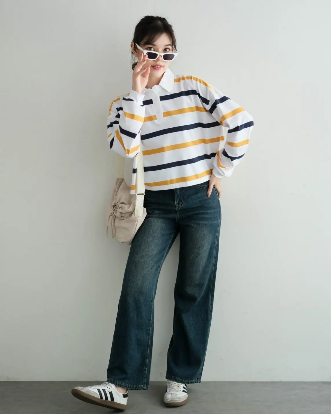 Lilou Stripe Longsleeve Broken White-Navy-Mustard - Image 3
