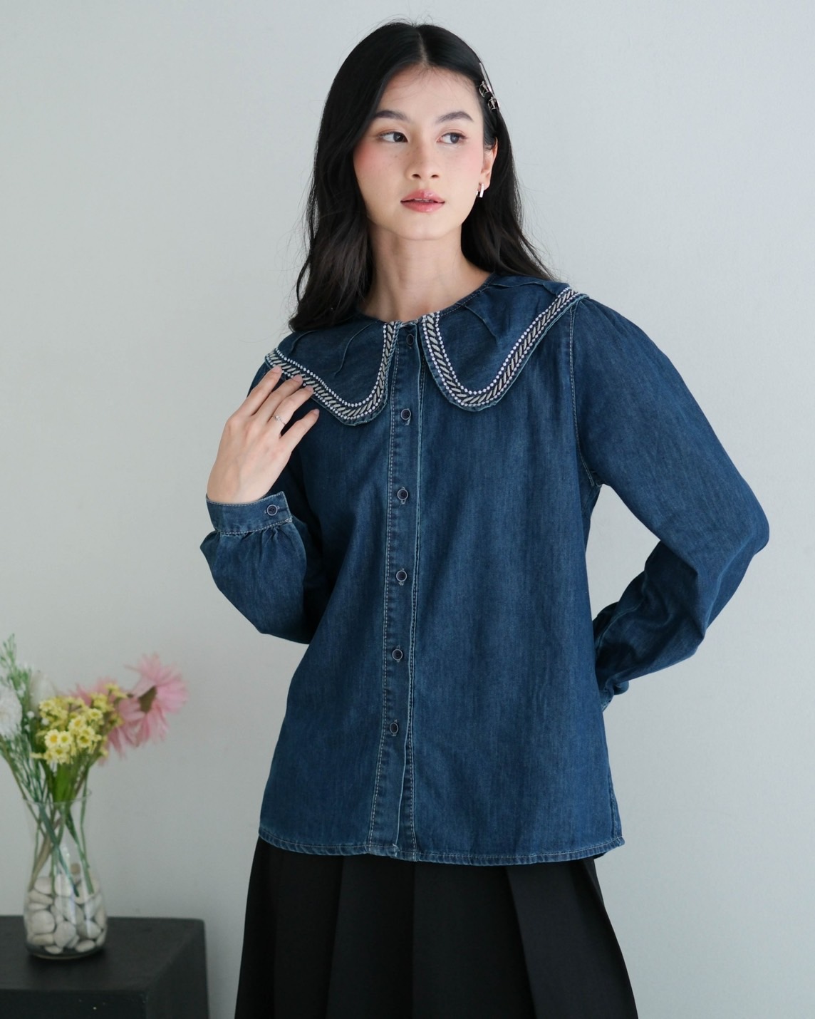 Reane Denim Shirt Kode 225D Dark Blue