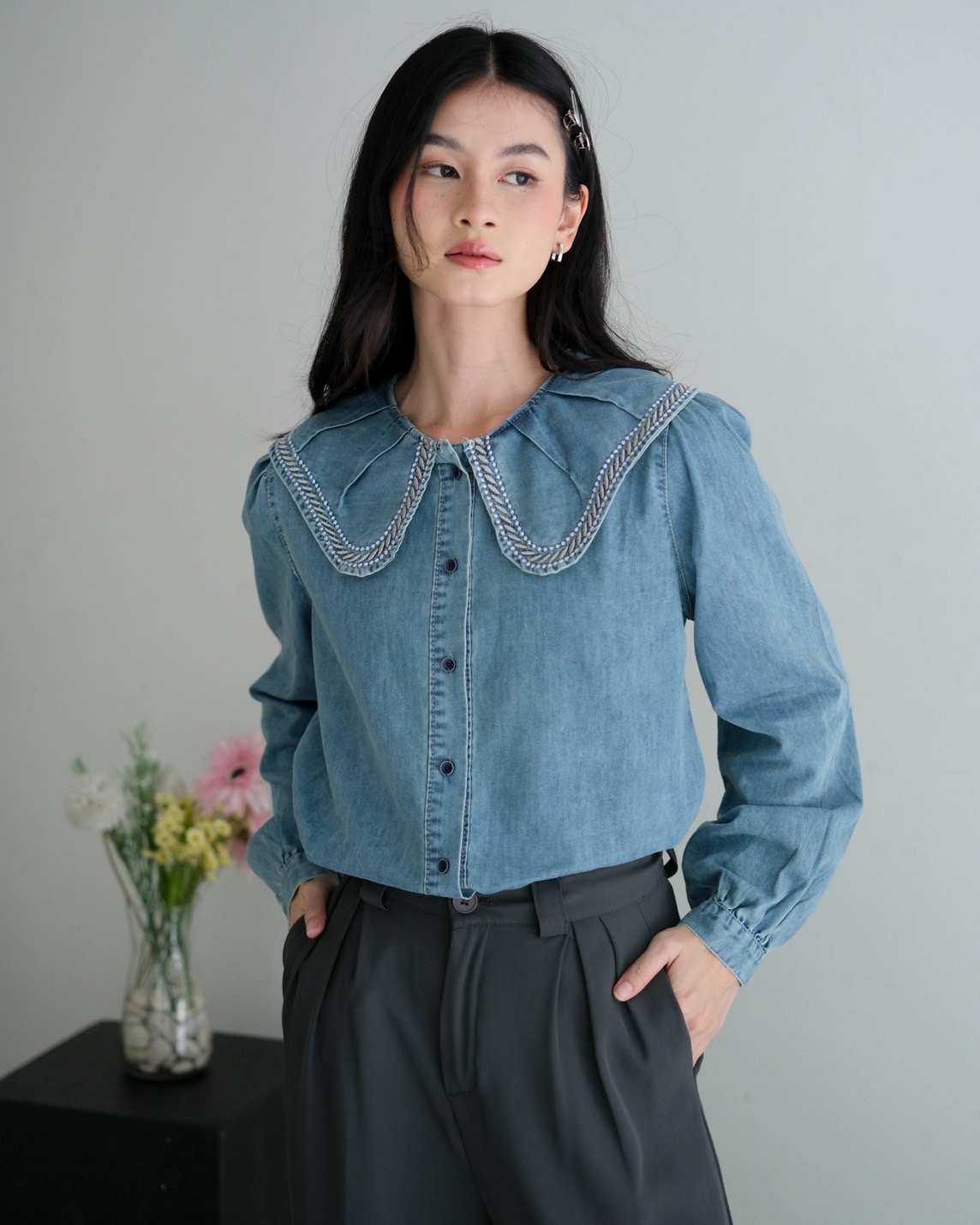 Reane Denim Shirt Kode 225D Light Blue