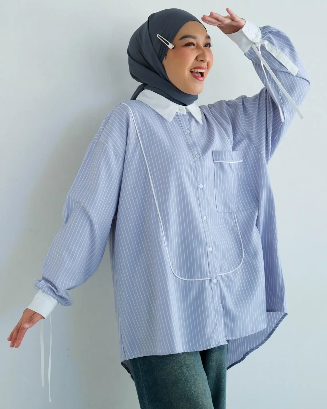Doskan Stripe Shirt Kode 1403 Light Grey - Image 3