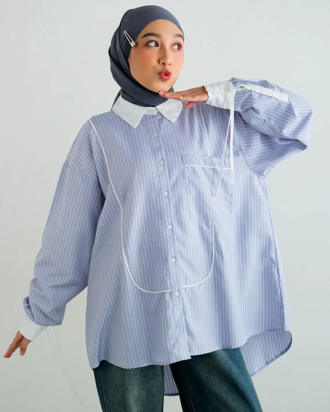 Doskan Stripe Shirt Kode 1403 Light Grey