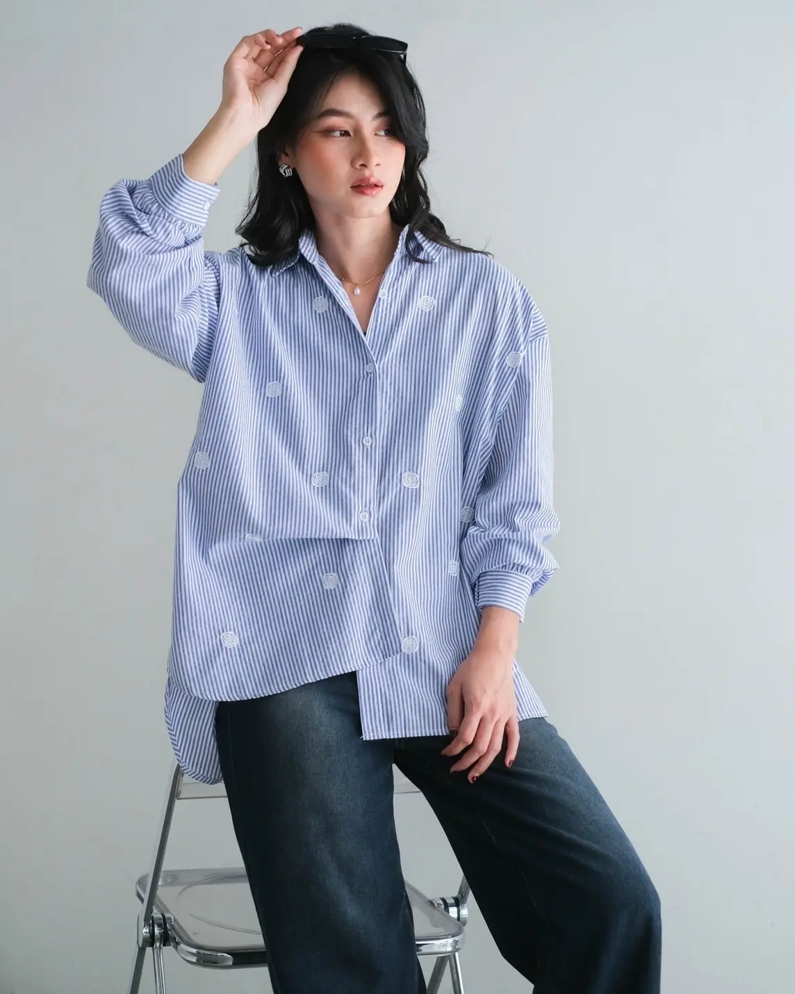 KAILENA STRIPE SHIRT KODE 14801 BLUE DENIM - Image 4