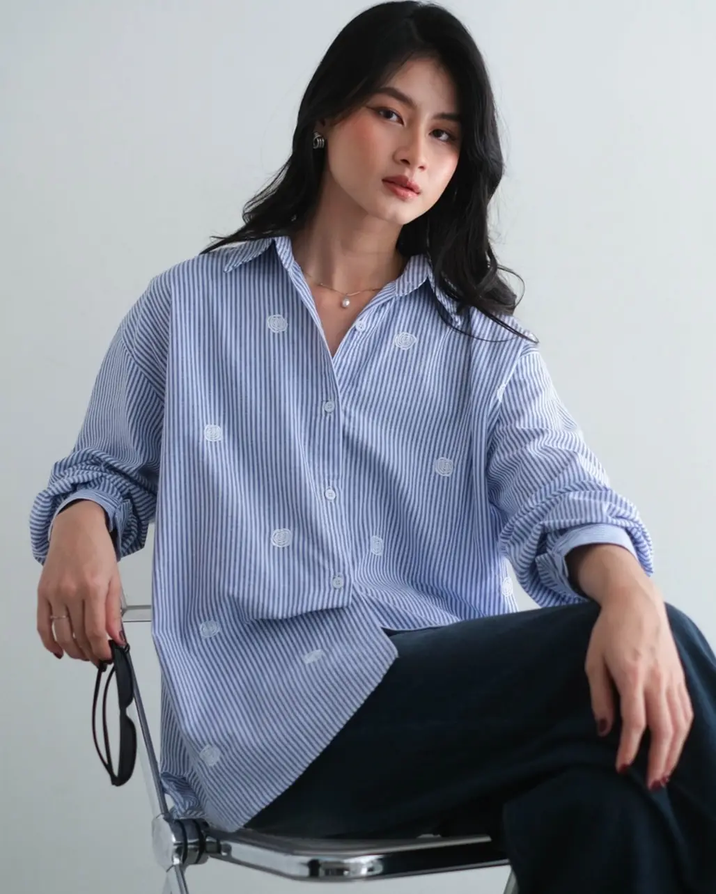 KAILENA STRIPE SHIRT KODE 14801 BLUE DENIM