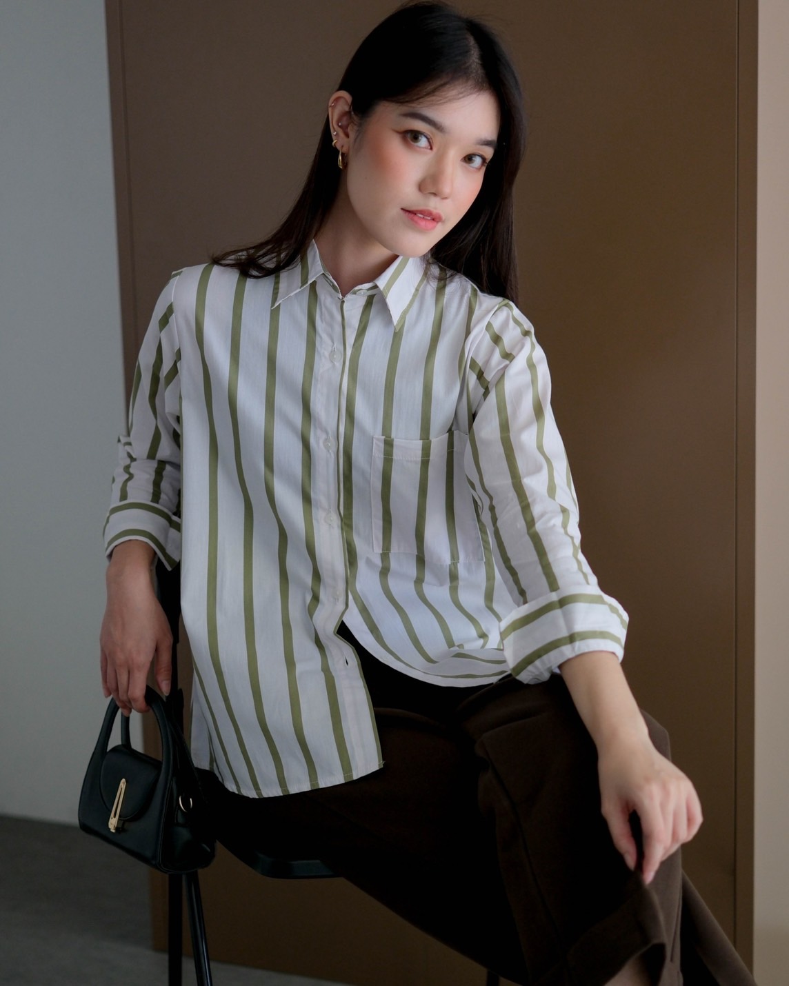 Oriela Stripe Shirt Kode Mr 1655 Green
