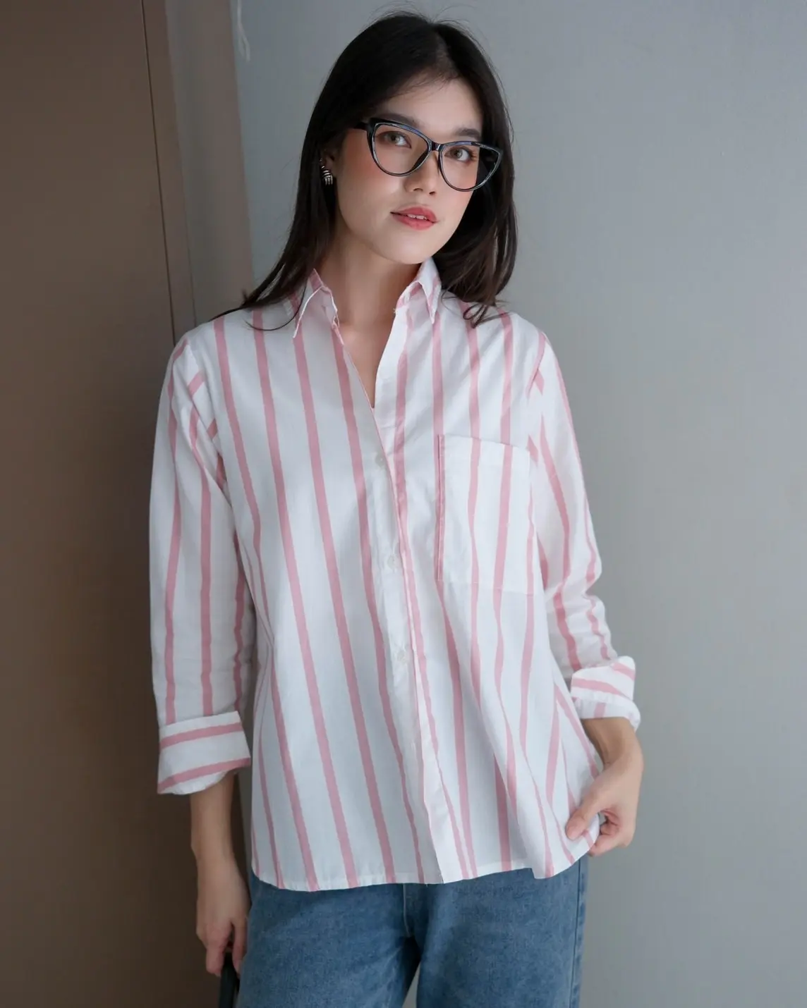 Oriela Stripe Shirt Kode Mr 1655 Pink