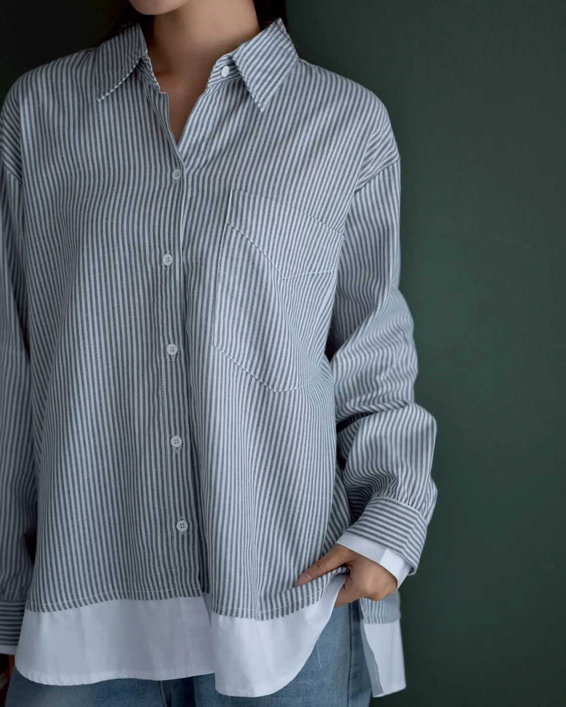 Farzia Stripe Shirt Kode 70667 Grey - Image 2
