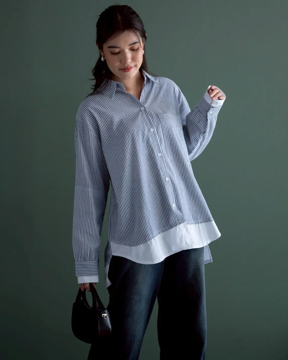 Farzia Stripe Shirt Kode 70667 Blue Denim - Image 2