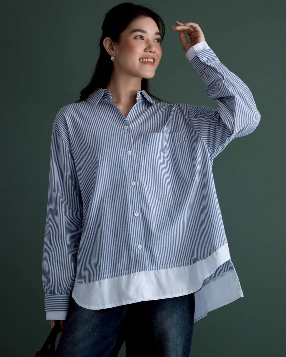 Farzia Stripe Shirt Kode 70667 Blue Denim