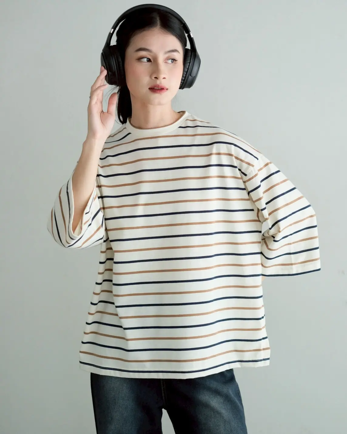 Karasu Stripe Sleeve Top Cream Small
