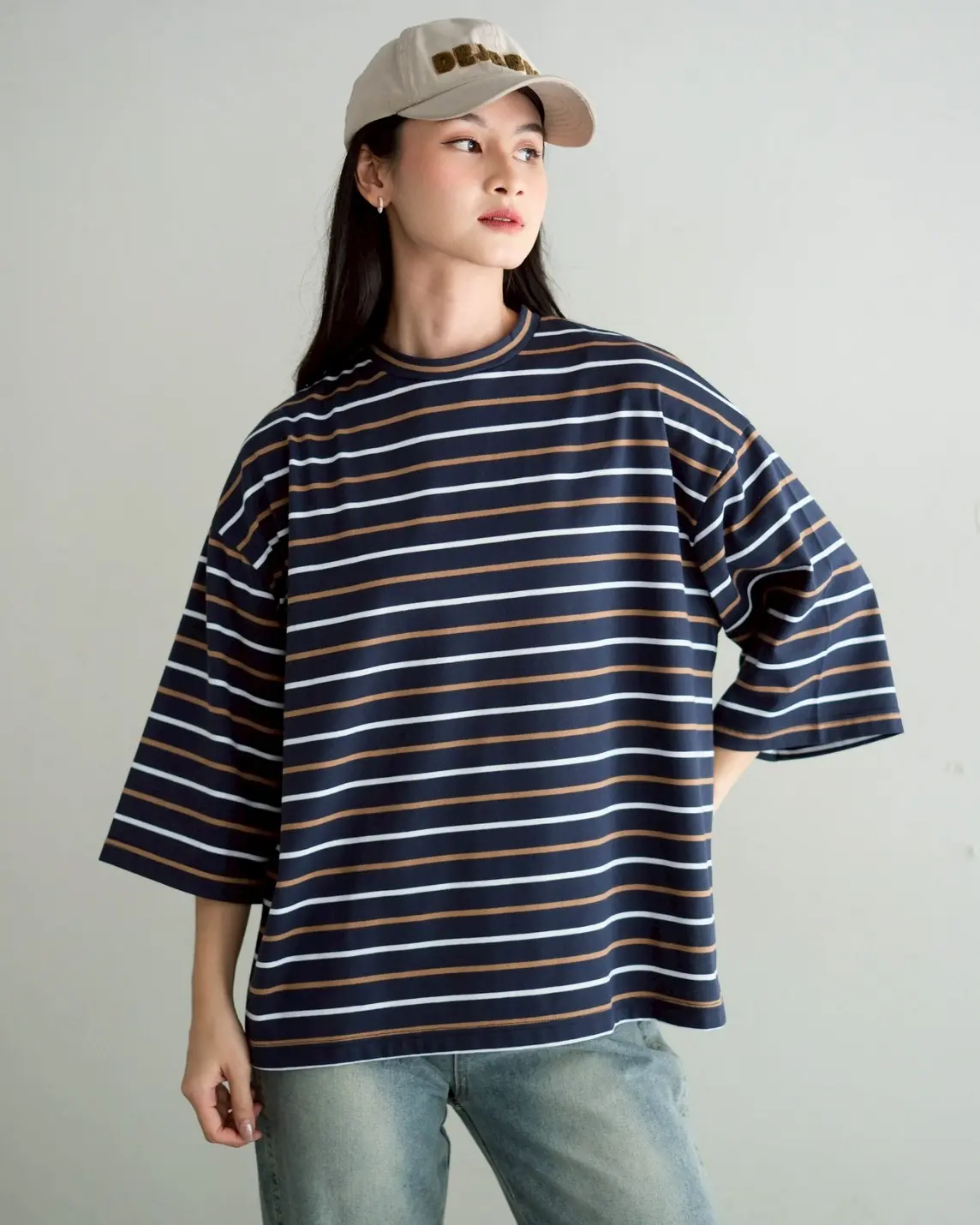 Karasu Stripe Sleeve Top Navy Small