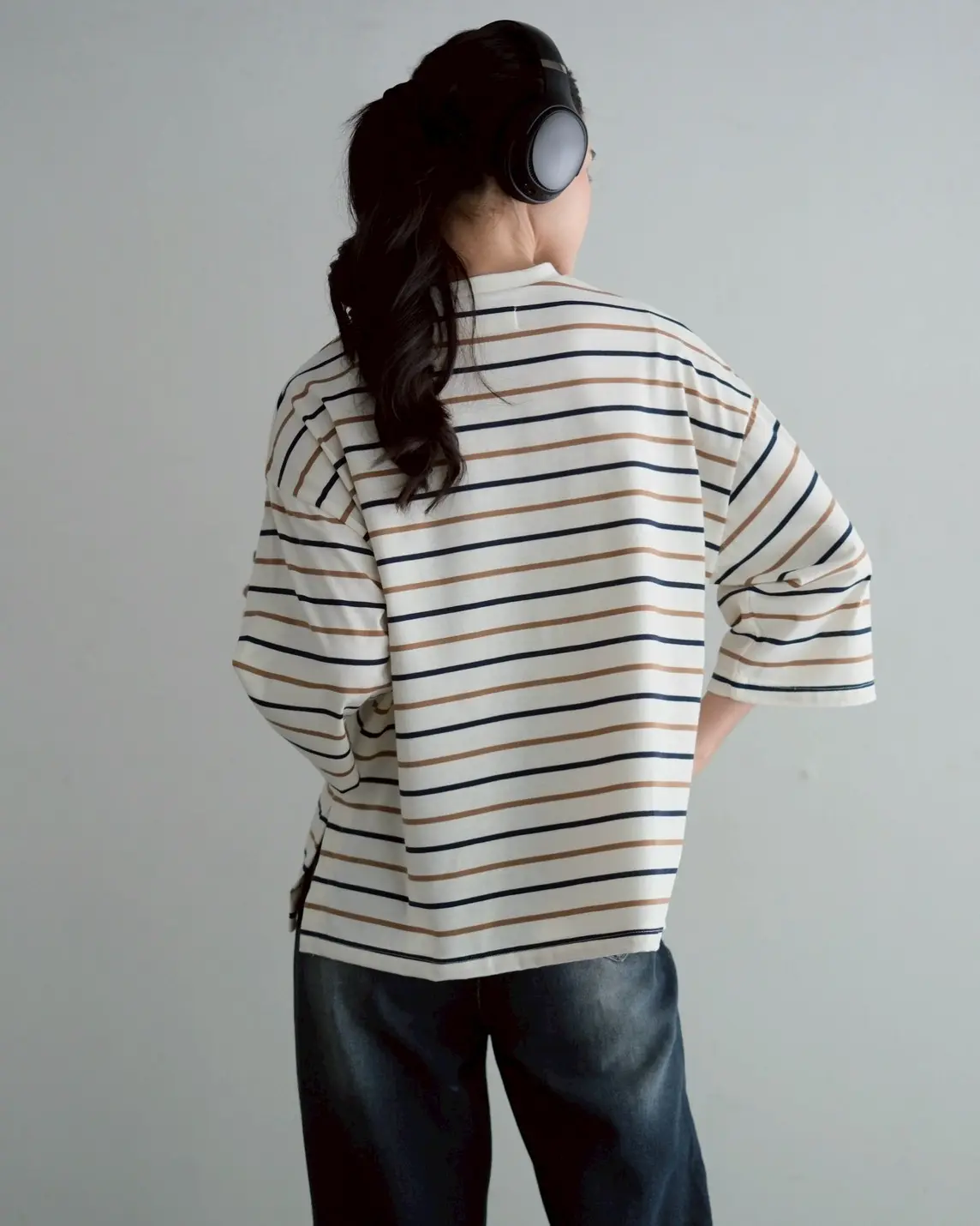 Alternative view of Karasu Stripe Sleeve Top Cream Small