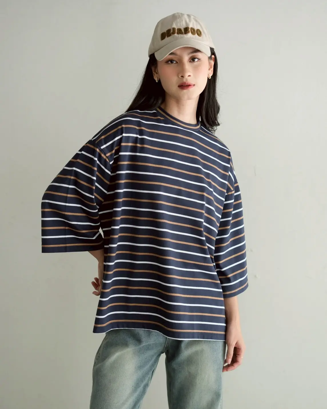 Alternative view of Karasu Stripe Sleeve Top Navy Small