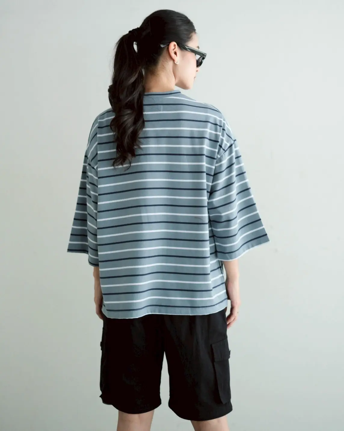 Karasu Stripe Sleeve Top Blue Small - Image 2