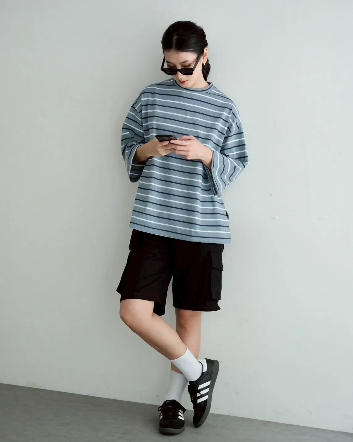 Karasu Stripe Sleeve Top Blue Small - Image 3