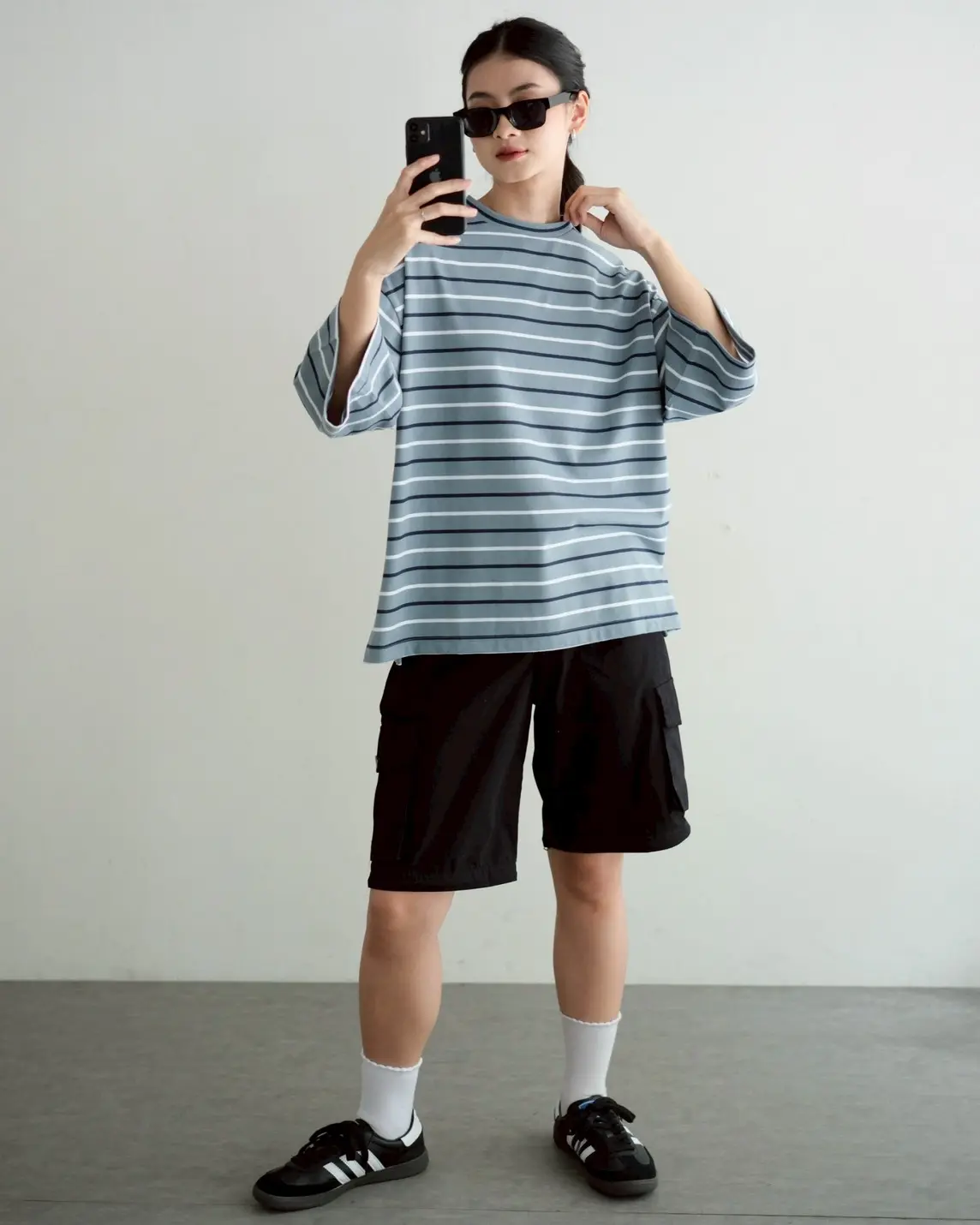 Karasu Stripe Sleeve Top Blue Small