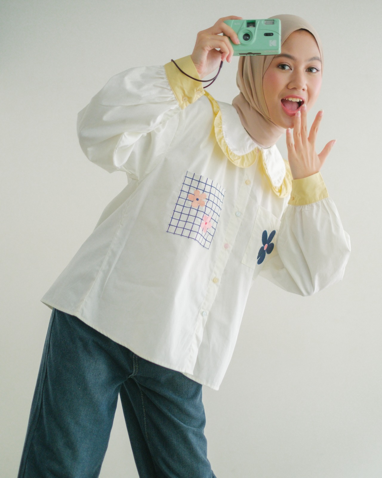 Audre Shirt Kode 1408 Broken White-Yellow