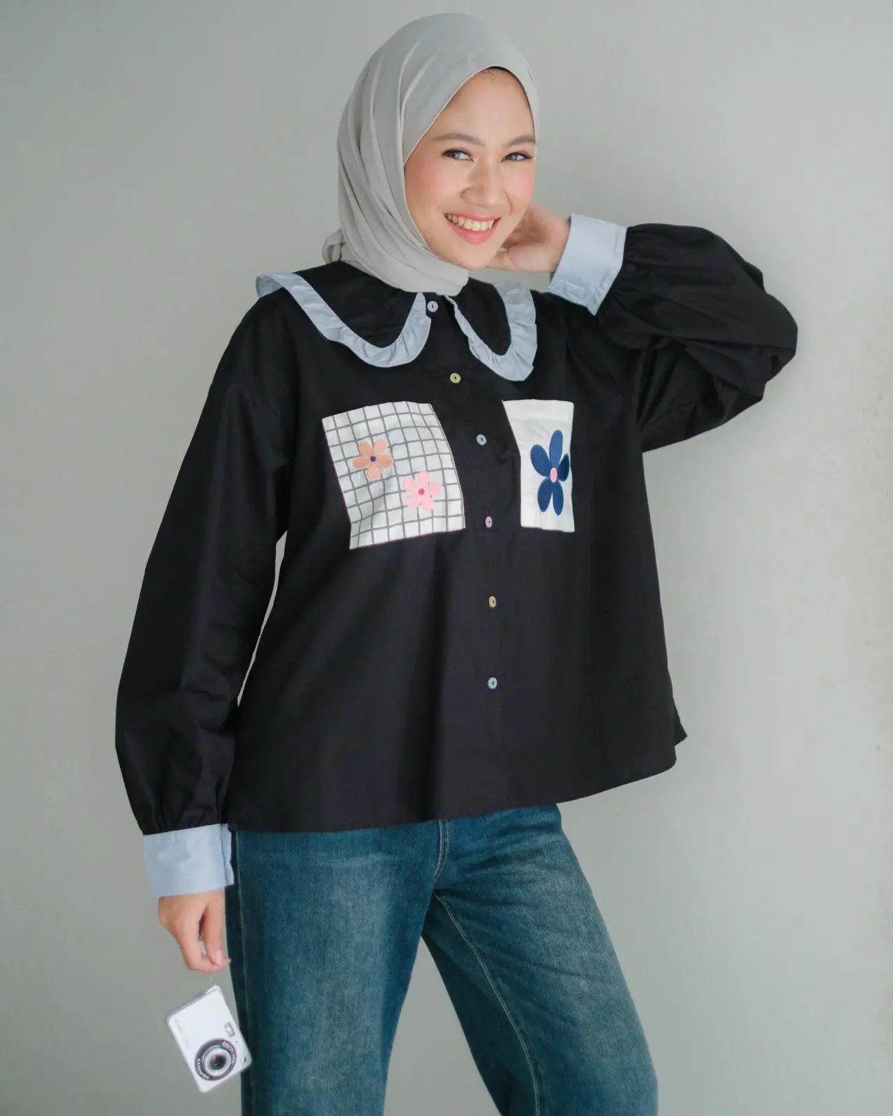 Audre Shirt Kode 1408 Black-Grey