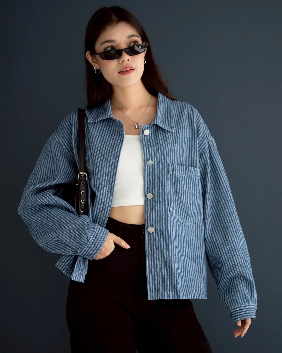 Qahira Denim Jacket Kode 305F Dark Blue - Image 3